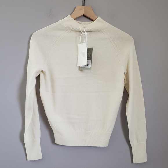 EVERLANE The Cashmere knit Shrunken Mock Neck Pullover. Sweater Cream  sz Xxs - Picture 2 of 4